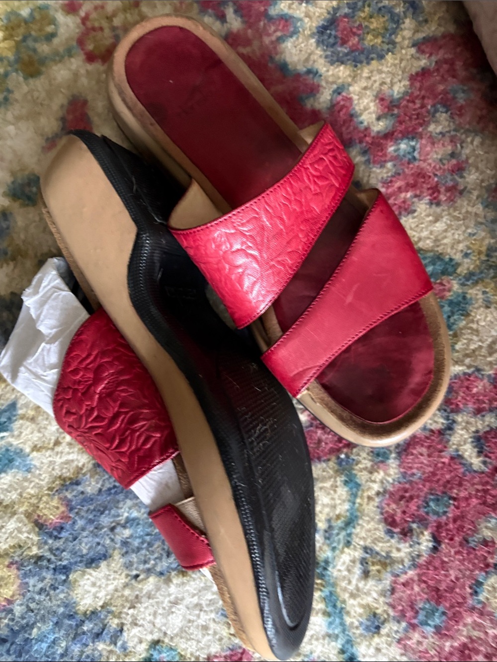 DANSKO euro Sz 41 (10-10.5) Vintage Portugal Leather tooled red slide EUC